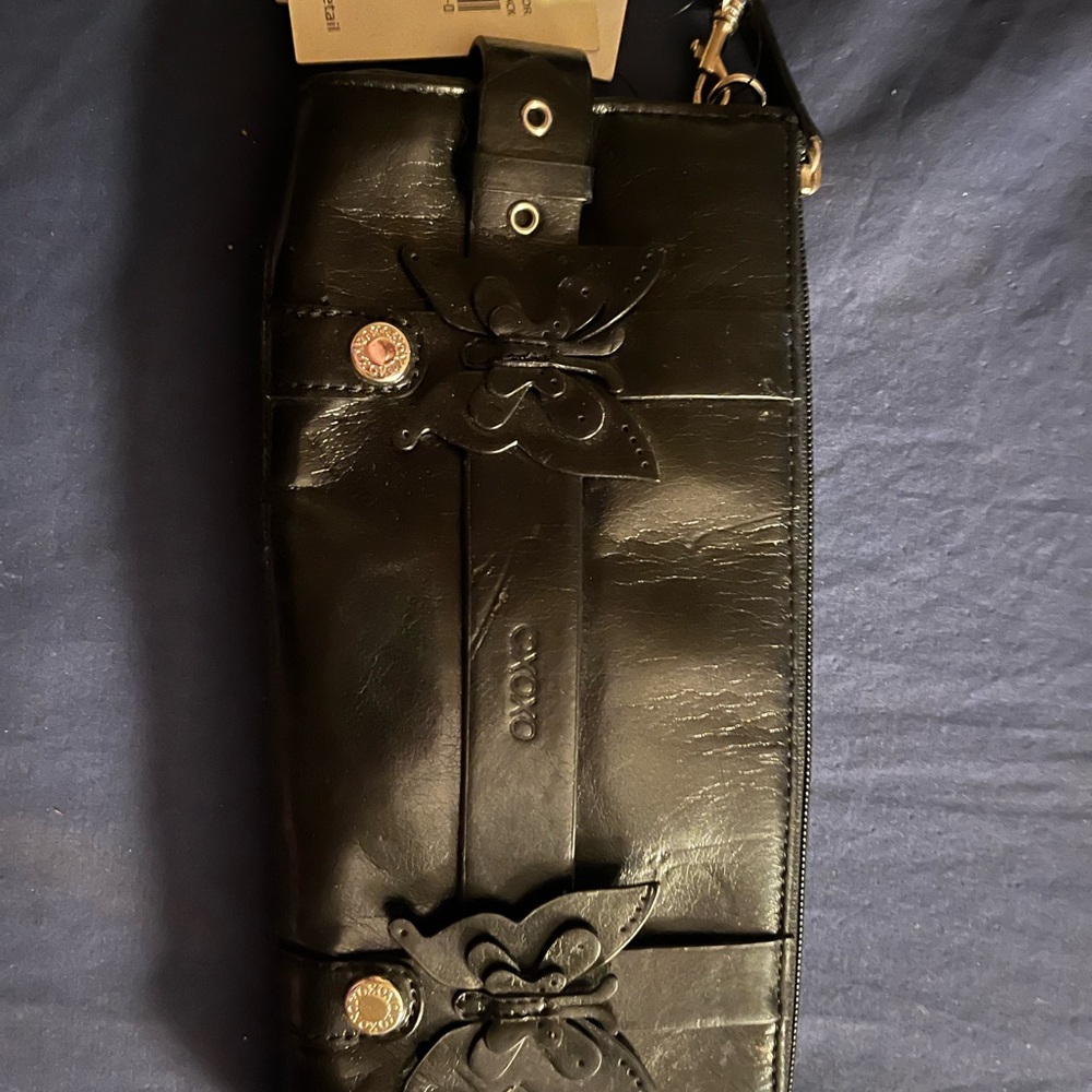 XOXO Black Glossy Leather Clutch with Metal Hardware
